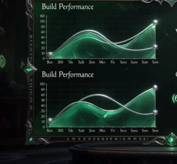 Analytical dashboard visualizing Baldur's Gate 3 build performance, stats, and progression curves