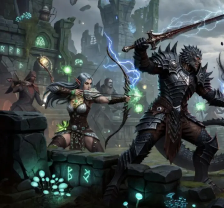 Strategic fantasy battle scene from Divinity: Original Sin 2 with spell effects and tactical grid