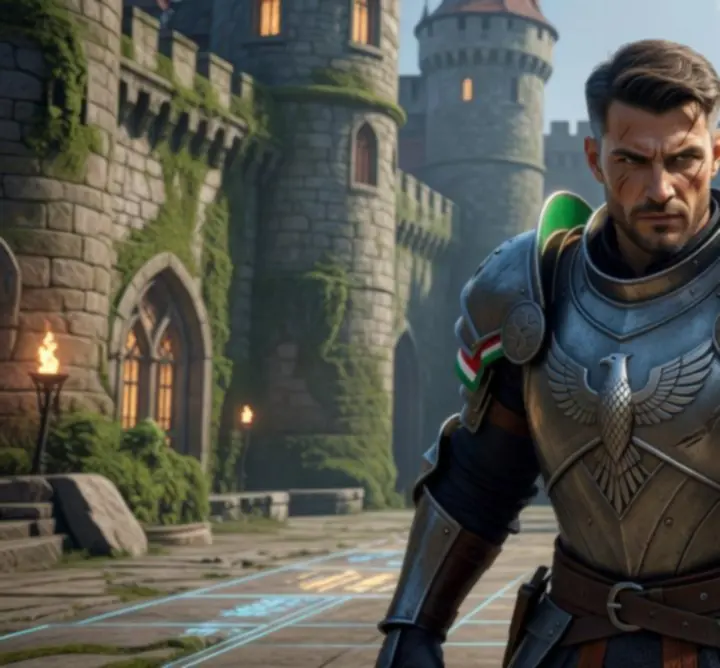 Profile illustration of a Hungarian fantasy RPG player in a glowing interface
